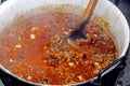 Gulas soup prepared in a large pot Royalty Free Stock Photo