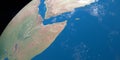 Gulf of Aden in planet earth, aerial view from outer space