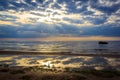 The Gulf of Finland before sunset, the rays of the sun pass through the overcast sky Royalty Free Stock Photo