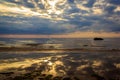 The Gulf of Finland before sunset, the rays of the sun pass through the overcast sky Royalty Free Stock Photo