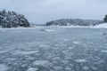 Gulf of Finland in winter, between islands, ice floes on the sea. Royalty Free Stock Photo