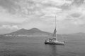 A graphical view of yacht in the Gulf of Naples Golfo di Napoli with Mount Vesuvius Monte Vesuvio at the back, Naples Napoli Royalty Free Stock Photo