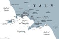 Gulf of Naples, Ischia, Capri and Mount Vesuvius, Italy, gray political map