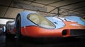 A 1969 Gulf Porsche 917. From low right front corner.