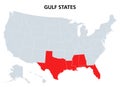 Gulf States of the United States, also Gulf Coast or Gulf South, political map