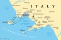 Gulf of Naples, Ischia, Capri and Mount Vesuvius, Italy, political map Royalty Free Stock Photo