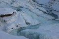 The Gulfoss in Iceland in the cold winter surrounded by ice and snow. Royalty Free Stock Photo