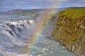 Gulfoss Waterfall and Rainbow, Southwest Iceland Royalty Free Stock Photo