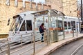 Gulhane station of Modern Tram with turnstile entrance in Hoca Pasha district, inside Fatih, Istanbul, Turkey