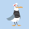 Gull Character with Webbed Feet Wearing Striped Vest and Peakless Hat Standing Vector Illustration