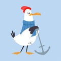 Gull Character with Webbed Feet Wearing Sweater and Hat with Anchor Vector Illustration