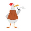 Gull Character with Webbed Feet Wearing Sweater and Hat Smoking Pipe Vector Illustration Royalty Free Stock Photo