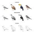 Gull, toucan and other species. Birds set collection icons in cartoon,outline,monochrome style vector symbol stock