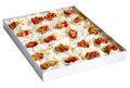 Gullac dessert isolated on a white background. Sliced Gullac dessert in tray