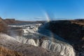 Gullfoss Falls in Iceland. One of the most Famous Falls in Iceland. Rainbow in Bavkground.