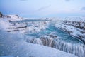 Frozen Gullfoss Falls in Iceland in winter at sunset. Royalty Free Stock Photo