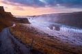 Gullfoss waterfall Iceland landscape travel outdoor beautiful sunset Royalty Free Stock Photo