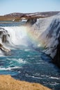 Gullfoss waterfall, rainbow, blue sky, Iceland Royalty Free Stock Photo