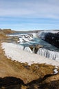 Gullfoss waterfall, rainbow, blue sky, Iceland Royalty Free Stock Photo