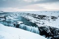 Gullfoss waterfall view in the canyon of the Hvita river during winter snow Iceland Royalty Free Stock Photo