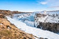 Gullfoss waterfall view and winter Lanscape picture in the winter season