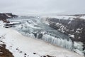 Gullfoss waterfall in Winter. beautiful waterfall Gullfoss, famous landmark in Iceland Royalty Free Stock Photo