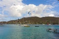 Gulls swooping over an anchorage in the windward islands Royalty Free Stock Photo