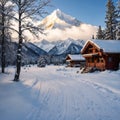 Gulmarg Village in the middle of Himalaya mountain at Kashmir. Snow village at Gulmarg in India. Landscape of