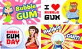 Gum chewing banner set, cartoon style