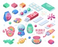 Gum for kids. Bubble gum collection exact vector jelly candy for kids