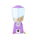Gumball Machine, Dispenser with Colored Bubble Gums Isolated on White Background. Purple Vending Machine with Sweets