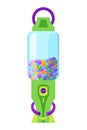 Gumball machine icon. Transparent round glass candy dispenser with colorful bubble gum. Vending machine. Container