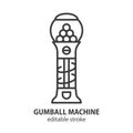 Gumball machine line icon. Vector vending dispenser for candies and bubble gums. Editable stroke