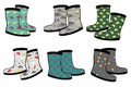 Set of rubber boots with different prints