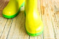 Gumboots on wooden old background