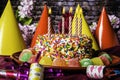 Gumdrops Birthday Cake and Party Favors Royalty Free Stock Photo