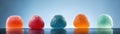 Gumdrops Standing On Gradient White Blue Background Wide Panoramic. Generative AI Royalty Free Stock Photo