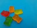 Gummie bears candy on a blue background Royalty Free Stock Photo