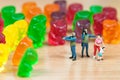 Gummy bear invasion. Harmful/ junk food concept Royalty Free Stock Photo