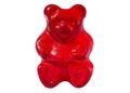 Gummy bear. Red Jelly gummy bears. Sweet gelatin candy. Favorite Children`s sweets. Delicious dessert from colored sugar