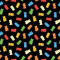 Colorful repetitive pattern background of gummy candies in a shape of bears made of simple vector illustrations.