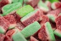 Gummy candies in the form of watermelons in sugar, macro shot. Royalty Free Stock Photo