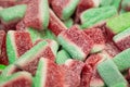 Gummy candies in the form of watermelons in sugar, macro shot. Royalty Free Stock Photo