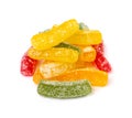 Gummy Candy Pile Isolated, Chewing Colorful Marmalade Sticks, Jelly French Fries Heap, Gelatin Candies Royalty Free Stock Photo