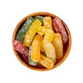 Gummy Candy Pile Isolated, Chewing Colorful Marmalade Sticks, Jelly French Fries Heap, Gelatin Candies Royalty Free Stock Photo