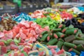 Gummy colorful candies for sale at local market