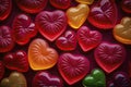 Gummy hearts candies background. Generative Ai