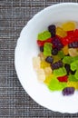 Gummy jelly apple and grape in plate Royalty Free Stock Photo