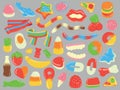 Collection of colorful cartoon gummy and jelly candies. Isolated hand drawn vector illustrations. Royalty Free Stock Photo