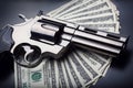 Gun on 100-bucks background Royalty Free Stock Photo